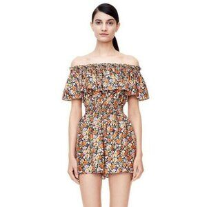 Rebecca Taylor Moonlight Garden Romper Womens 2 Silk Floral Off Shoulder